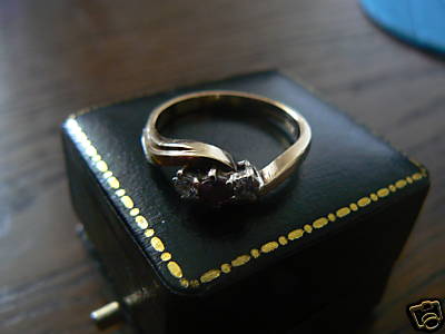 Gold 2 stone Diamond and Garnet Ring